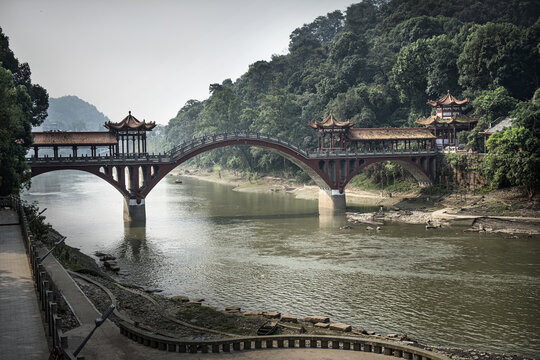 Traditional Chinese bridge in Leshan, Sichuan, China