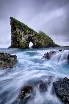 Drangarnir is the most famous natural arch of the whole Faroe Island, Faroe Islands, Denmark