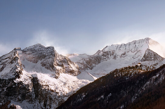 Wind gusting on Hochgall peak in winter, Trentino-Alto Adige, Italy