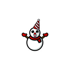 Cute Snowman Cartoon Character Vector Illustration Design. Outline, Cute, Funny Style. Recomended For Children Book, Cover Book, And Other.