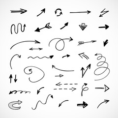 Vector set of hand-drawn arrows, elements for presentation