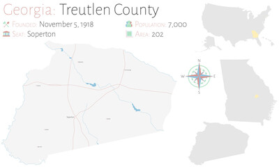 Large and detailed map of Treutlen county in Georgia, USA.