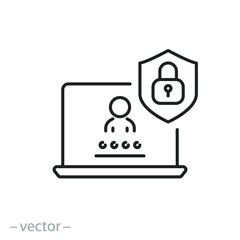 cyber security icon, protect data user, login access privacy, safety  information access, unlock profile social, thin line symbol on white background - editable stroke vector eps10