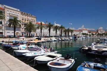 Fototapeta na wymiar Croatia landmarks. Split Croatia harbor boats