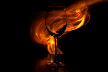 wine glass on fire, copy space, use as background