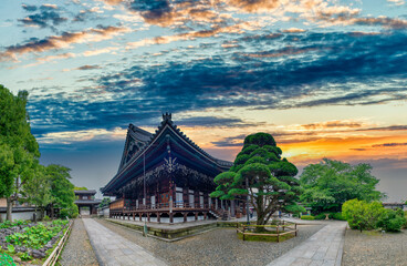 Famous Buddhist Temple in Kyoto at sunset, Japan