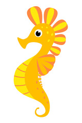 Orange seahorse. Isolated on a white background. Print, sticker, logo. Vector illustration