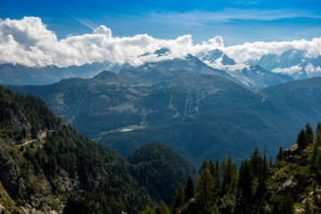 Fototapeta premium Landscape view of the Mountains of the Trient Valley and Mont-Blanc area, shot in Valais, Switzerland