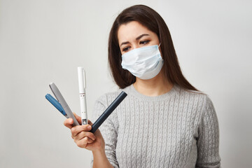 Young woman with insulin injection pen, close-up portrait