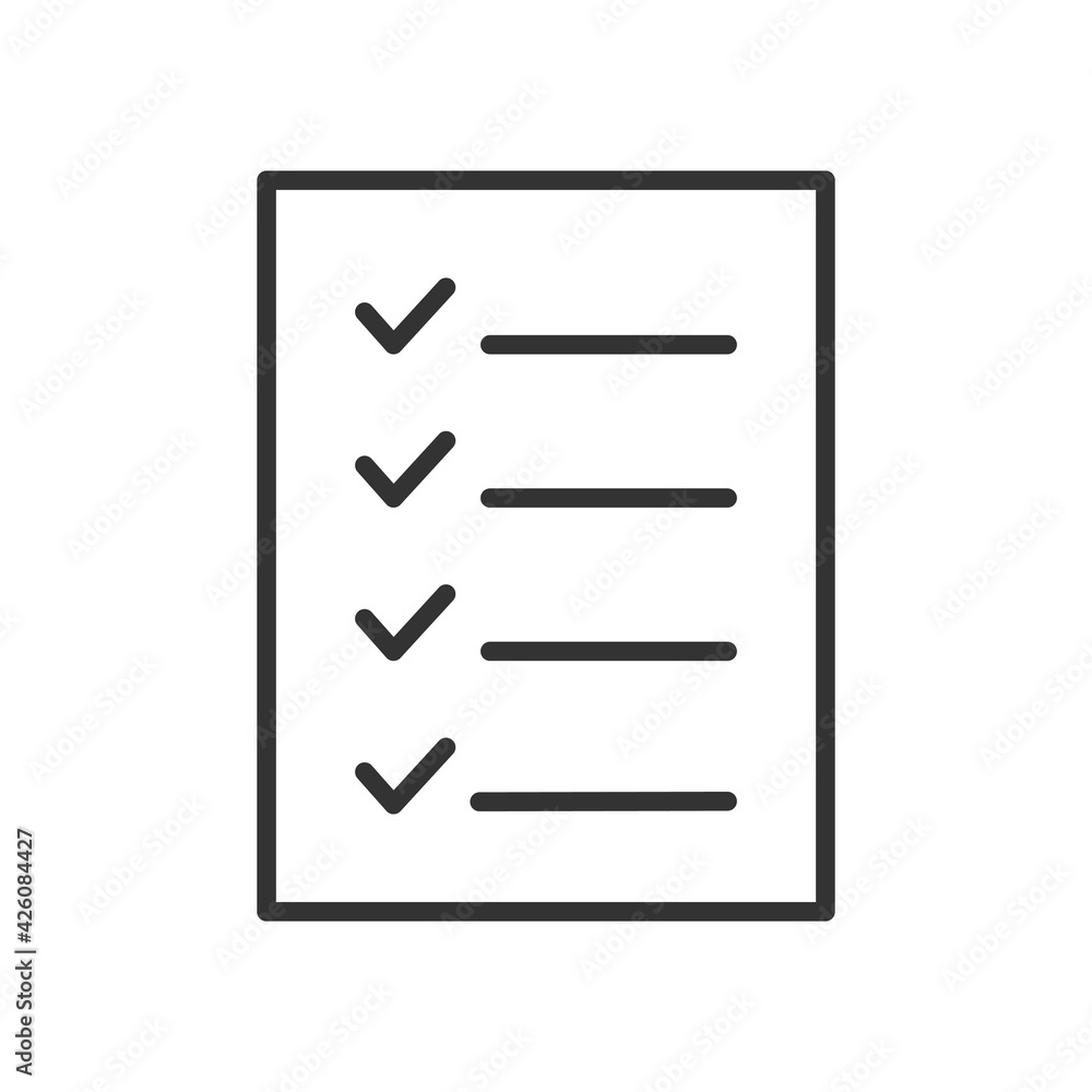 Poster checklist icon. approve clipboard linear symbol vector illustration. check mark line document icon. 