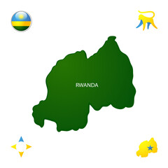 Simple outline map of Rwanda with national symbols
