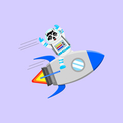 Illustration vector graphic cartoon of cute raccoon astronaut riding the spaceship. Childish cartoon design suitable for product design of children's books, t-shirt, greeting cards etc