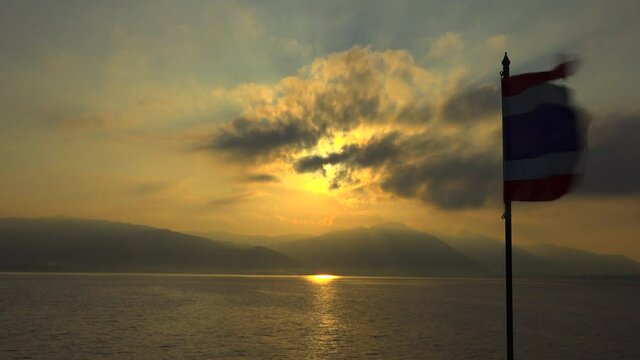 sunset over the ocean close to malaysian coast.