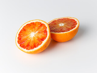 Red blood orange fruit with slices isolated on white background. Whole ripe juicy Sicilian Blood...