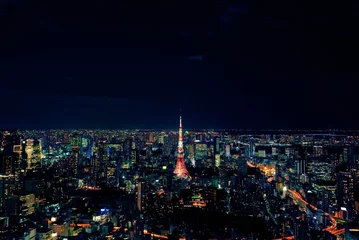 Fotobehang 東京全体の都会俯瞰。東京タワーなどのビル街 © 郁 小松
