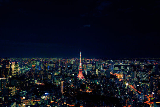 東京全体の都会俯瞰。東京タワーなどのビル街 © 郁 小松