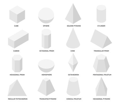 Isometric shapes. White isolated geometric objects, math templates for school studying and abstract design. Cube, prism 3d vector elements set. Science of geometry and math isolated forms