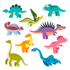 Cute dino. Cartoon dinosaurs, baby dragons, prehistoric monsters. Funny jurassic animals vector childish isolated characters. Dino party decoration, children holiday creature decor