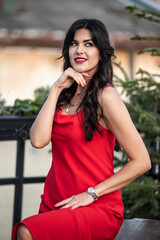 Woman long evening dress outdoor