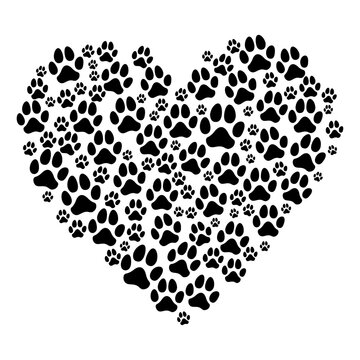 Lovely heart shape with pet footprint. - funny  vector saying. Good for scrap booking, posters, textiles, gifts, t shirts. Adorable Dog paws.