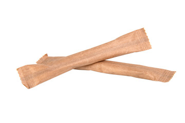 Craft paper two sugar sticks isolated on the white background