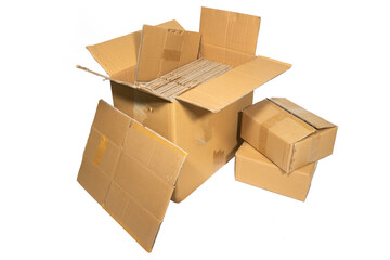 Several cardboard boxes of different sizes isolated
