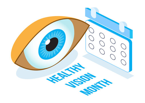 Healthy vision month concept isometric vector. Medical ophthalmologist eyesight check up illustration. Eye illustration for health care web banner