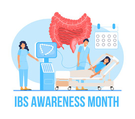 Irritable Bowel syndrome awareness month observed in April. IBS medical event concept vector. Tiny doctors treat intestine