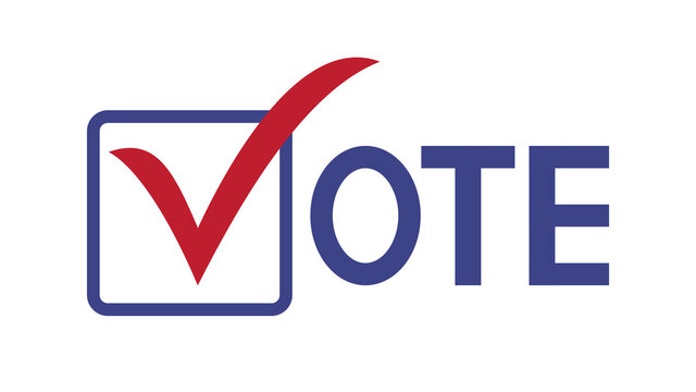 Vote word with checkmark symbols, Check mark icon, Political template elections campaign logo concept, Badge flat design vector illustration