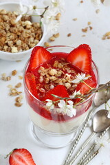 Ricotta with nuts and currants on white background