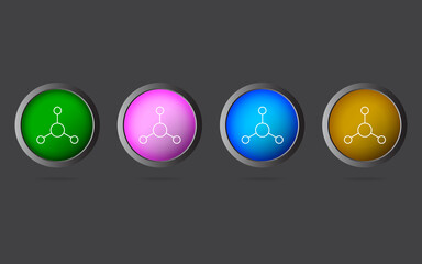 Very Useful Editable Molecules Line Icon on 4 Colored Buttons.