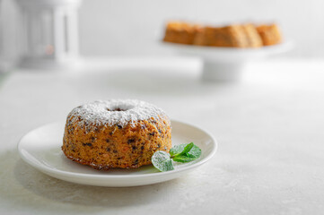 Carrot cake (pie, muffin). Vegetarian (lean) food. Healthy eating - a light tasty nutritious breakfast (snack).