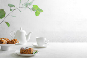 Carrot cake (pie, muffin). Vegetarian (lean) food. Healthy eating - a light tasty nutritious breakfast (snack).
