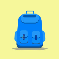 blue stylish backpack for study and travel on a yellow background