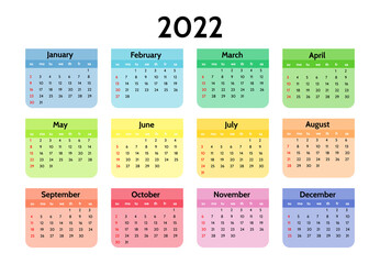 Calendar for 2022 isolated on a white