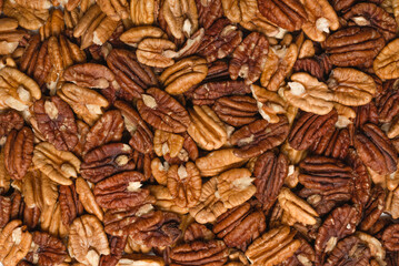 Tasty pecan-nut background. Top view.