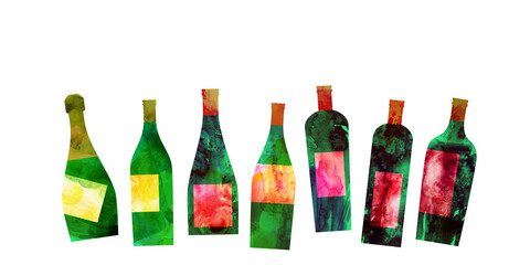 Watercolor abstract wine bottles.