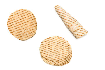 Grilled pitta bread isolated on white background.