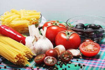 Ingredients for traditional Italian pasta