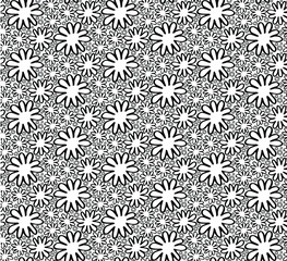 Cute floral flower doodle outline black and white monochrome seamless pattern. Simple hand drawn style vector illustration background with black ink flower on white