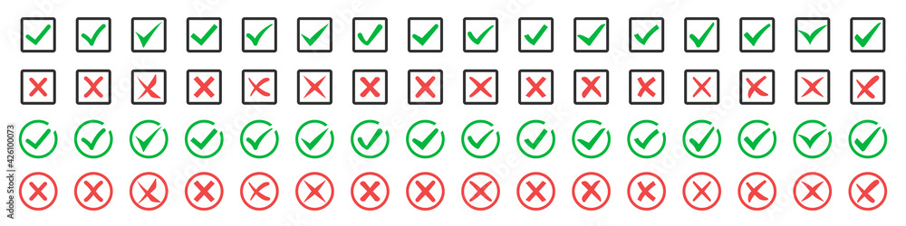 Poster big set of green check marks and red crosses
