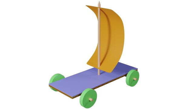 A wind powered car in 3d rendering. Wind powered vehicles derive