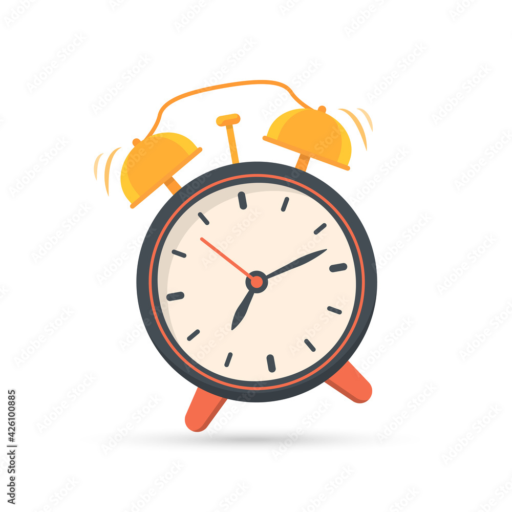 Poster alarm clock icon in a flat design with shadow