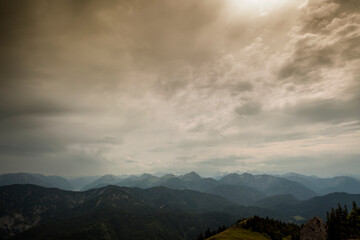Panoramic mountain view from Tegernseer hut, Bavaria, Germany