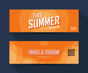 This summer season with sunset. coupon ticket card. element template for graphics design. Vector illustration