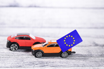 Europe europeen union politique drapeau auto voiture constructeur environnement carbone - obrazy, fototapety, plakaty