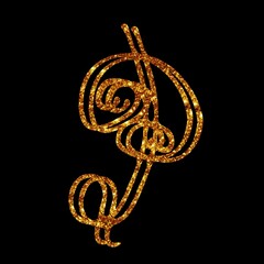 Calligraphy isolated golden letter P on the black background, part of alphabet, for logo, signature