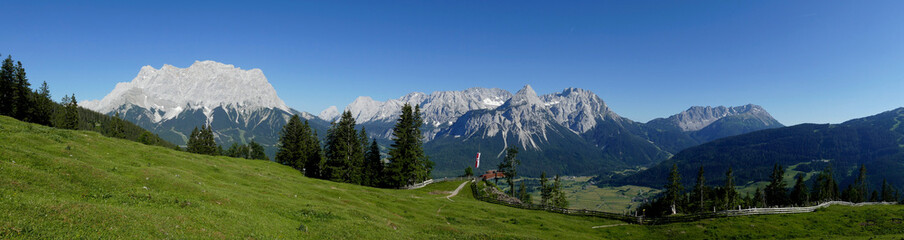 Zugspitze mountain and Ehrwalder Sonnenspitze mountain in Tyrol, Austria