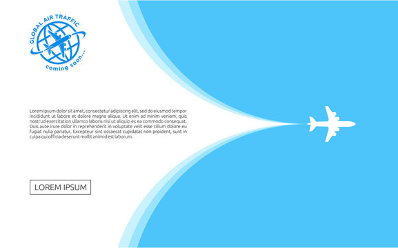 Silhouette of the plane open the sky behind it. Landing page flat design. Vector