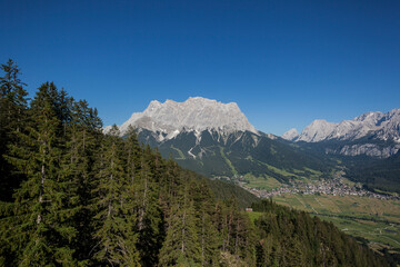 Zugspitze mountain and Ehrwalder Sonnenspitze mountain in Tyrol, Austria